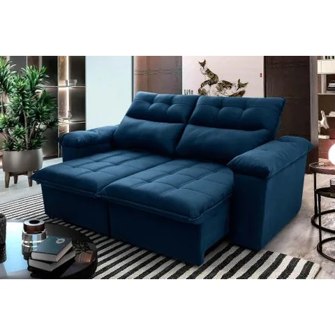 Sofá Retrátil/reclinável Verona 2,00m Suede Velut Azul Marinho C/ Molas no Assento - King House