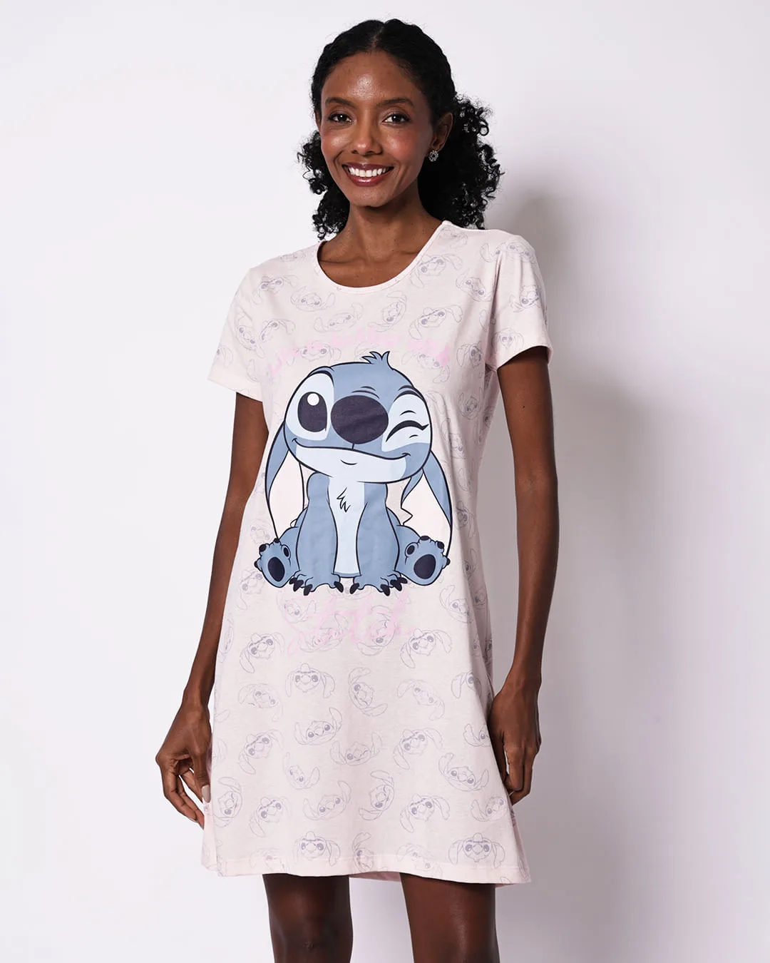 Camisola Feminina Algodão Stitch Disney Rosa