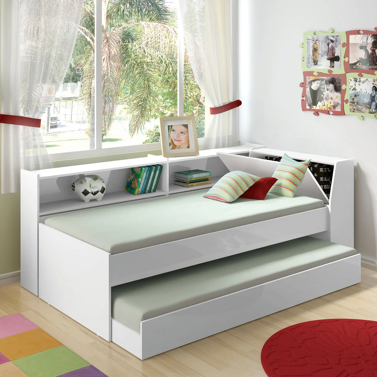Bicama Solteiro com Estante Ditália BB-28-29 Branco