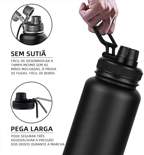 Garrafa Térmica Duplamente Isolada a Vácuo, 1200ml, Mantém Bebidas Quentes por 8 Horas e Geladas por 12 Horas (Verde)