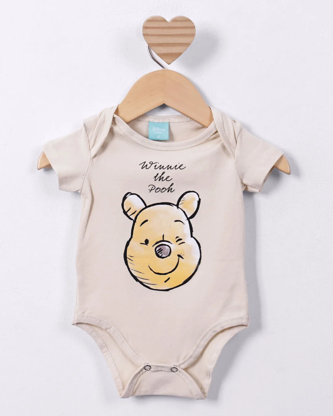 Body Bebê Disney Ursinho Pooh Manga Curta Bege