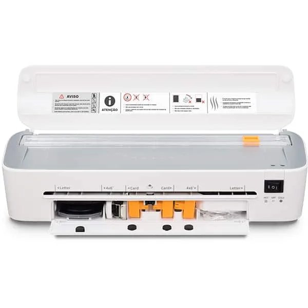 Plastificadora 5 em 1 A4, M20, 110V, com Refilador, Canteadeira, Furador e Kit Argolas de Encadernação, App-Tech - CX 1 UN
