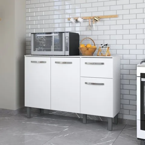 Balcão para Cozinha com Tampo 120 3 Portas 1 Gaveta Mila
