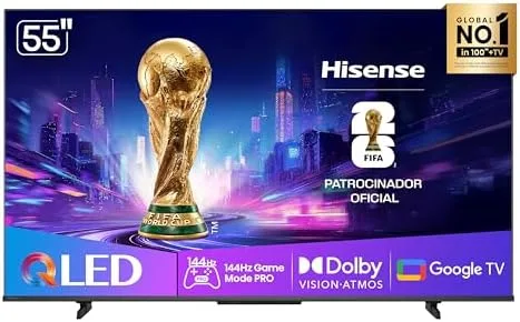 Hisense Smart TV UHD 4K QLED 55" Polegadas 55Q7QG Google TV Modo Jogo Pro 144 Hz, AMD FreeSync Premium, Dolby Vision Atmos e Compatível com Alex