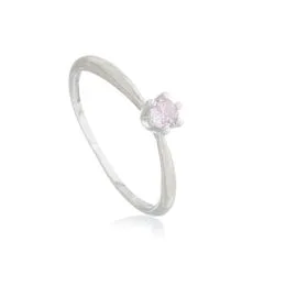 Anel Solitário de Prata 6 garras com Zircônia Rosa - AN233