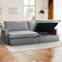 Sofá Cama Baú Ravello Sem Caixa 2,26m Linho Cinza 3 Lugares