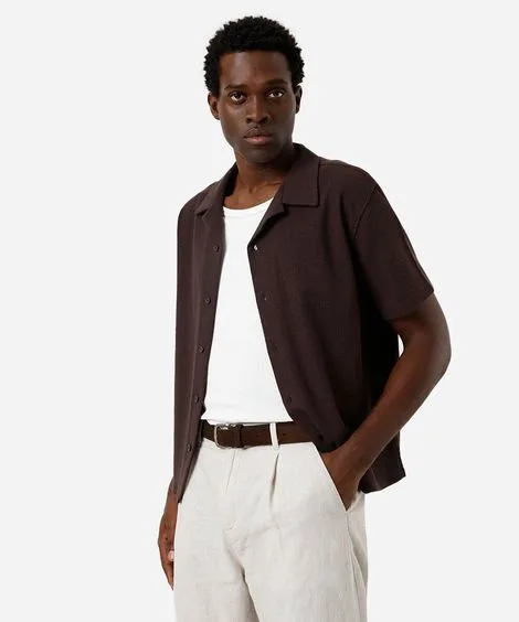 camisa masculina de tricot manga curta marrom