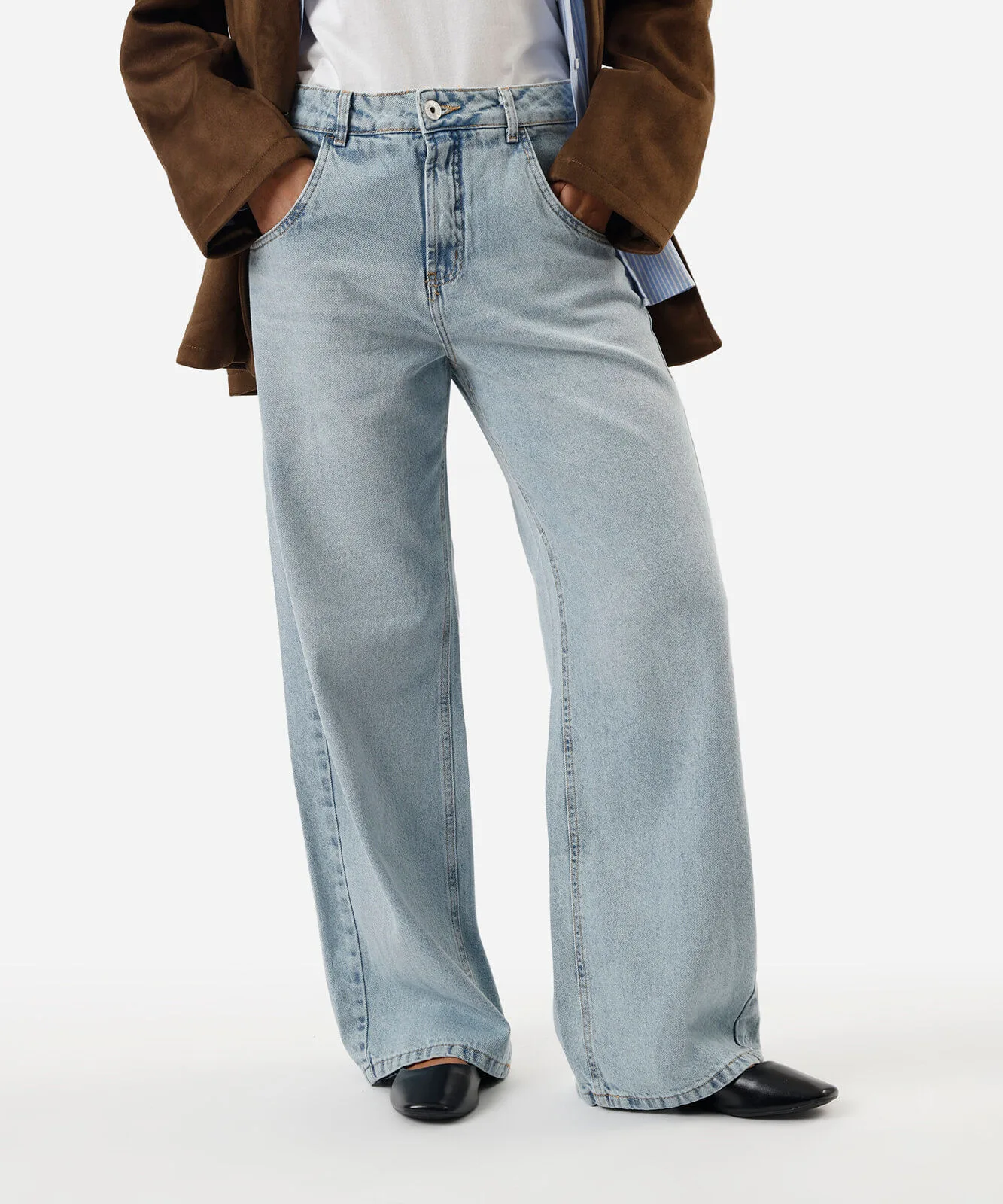 calça jeans oversized cintura média azul
