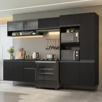 Armário de Cozinha Completa 300 cm Suspenso Preto Nice Madesa 06
