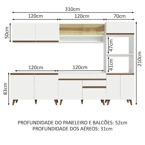 Cozinha Completa Madesa Reims 310002 com Armário e Balcão - Branco