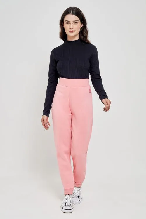 Calça Moletom Jogger Feminina Rosa Claro