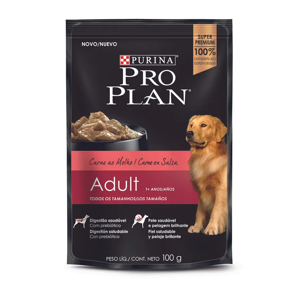 Ração Úmida Pro Plan Cães Adultos 1+ Carne ao Molho