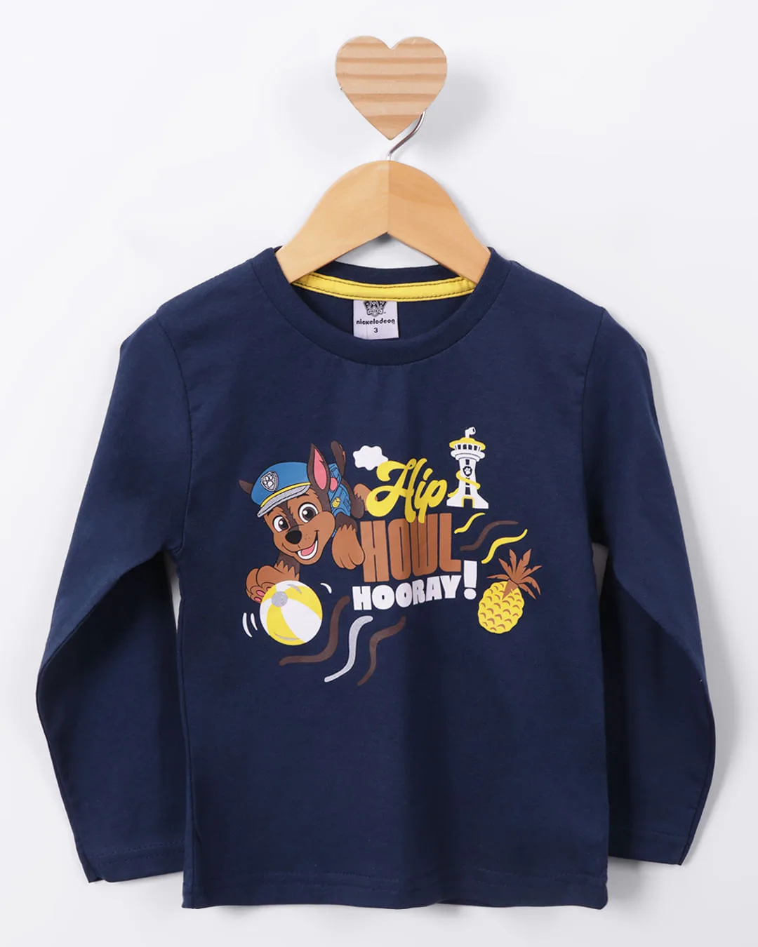 Camiseta Bebê Algodão Chase Patrulha Canina Manga Longa Marinho