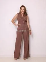 Modas Domi- Conjunto Feminino Calça Pantalona e Colete Transpassado Luis Twill 90803
