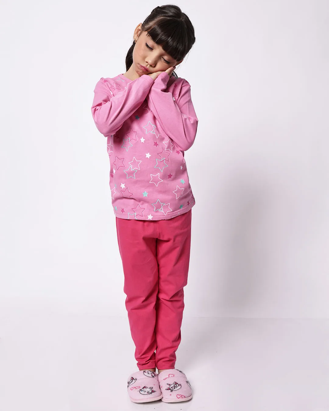 Pijama Longo Infantil Estampa Estrelas Rosa