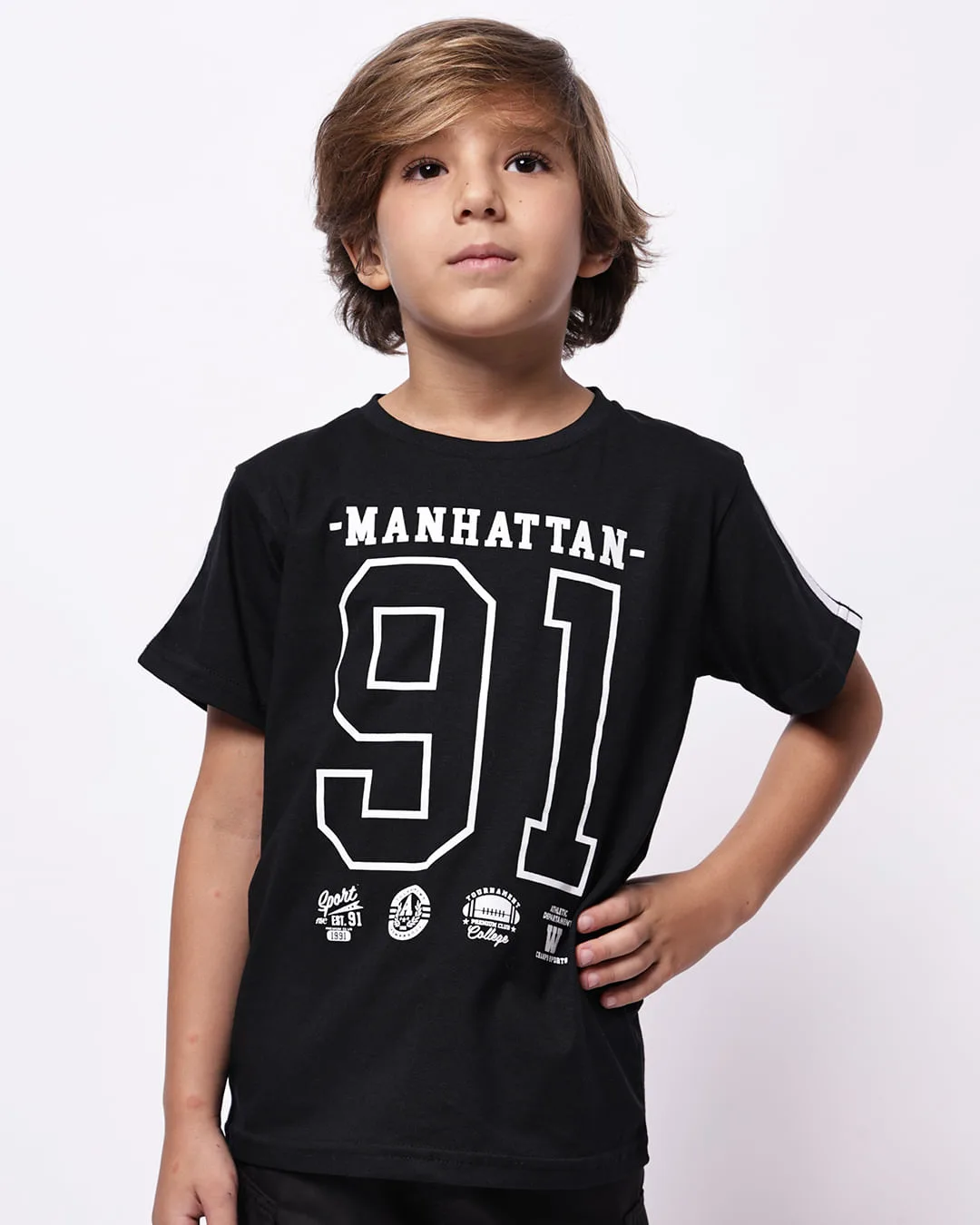 Camiseta Infantil Algodão Estampa Frontal Preta