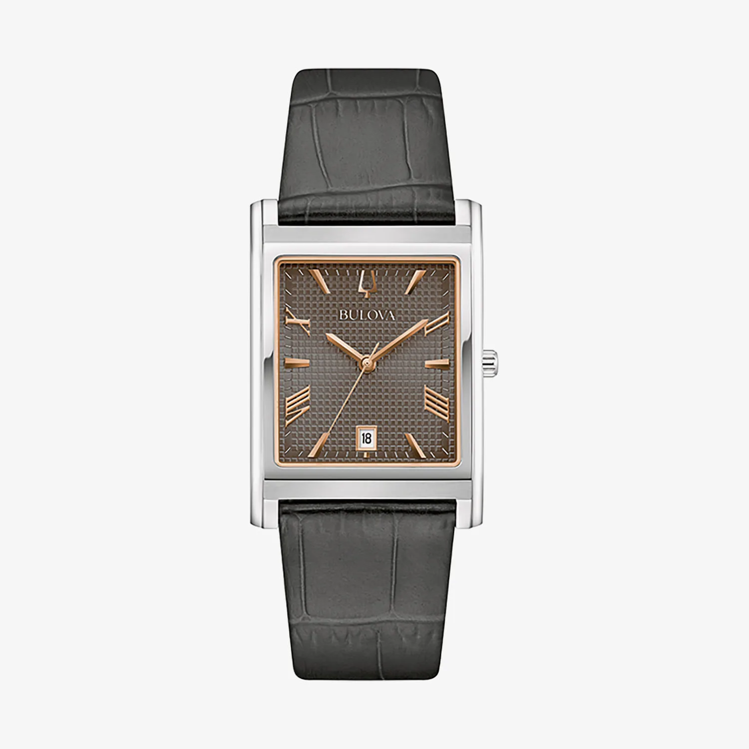 Relógio Bulova Retangular Masculino em Couro Cinza 96B443