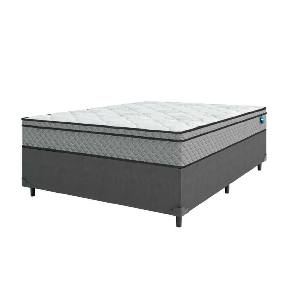 Cama Box Casal Colchão Molas Ensacadas Mirage 138x188x62cm Cinza/Branco Umaflex - Suporta até 120kg