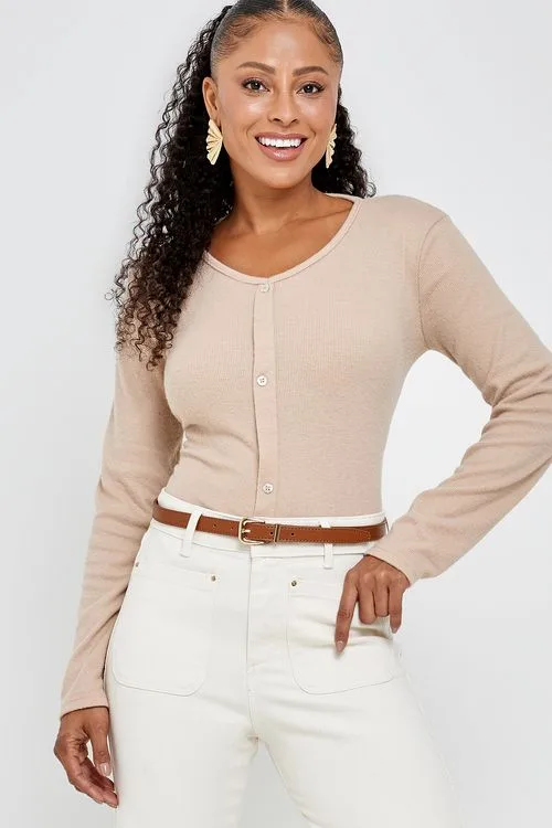 Blusa Cardigan Manga Longa Feminina Bege Canelada