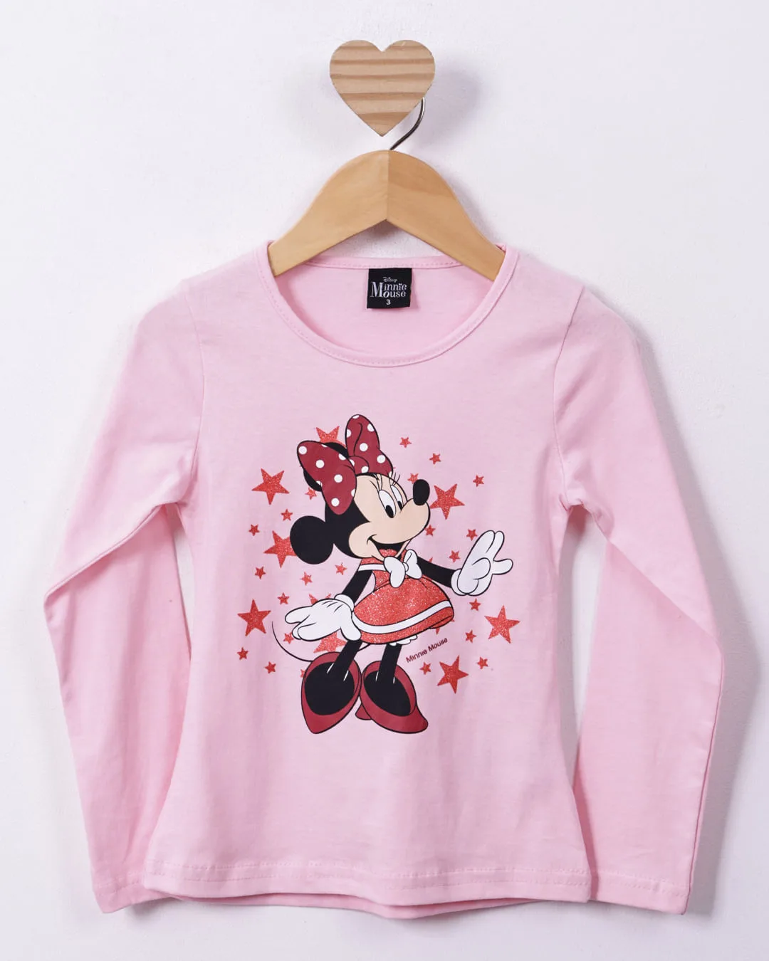 Blusa Bebê Manga Longa Algodão Disney Minnie Rosa