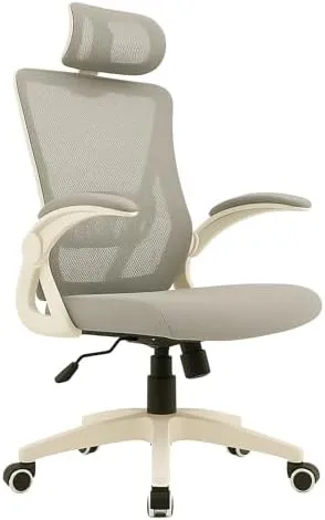 Cadeira de Escritório Ergonômica Cinza, Malha Respirável e Encosto de Cabeça Ajustável, Apoio Lombar, Estofado Mesh | Cadeira Presidente com Mecanismo de Elevação e Inclinação | HYATTO OFFICE |