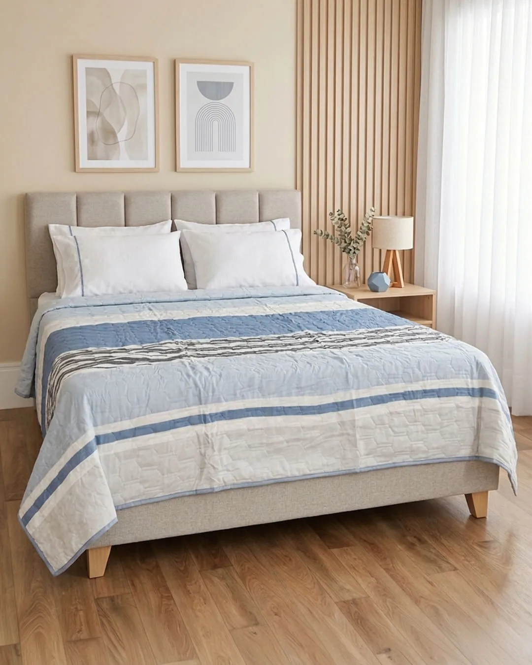 Colcha Casal Matelassê Listrada Arte e Cazza Azul