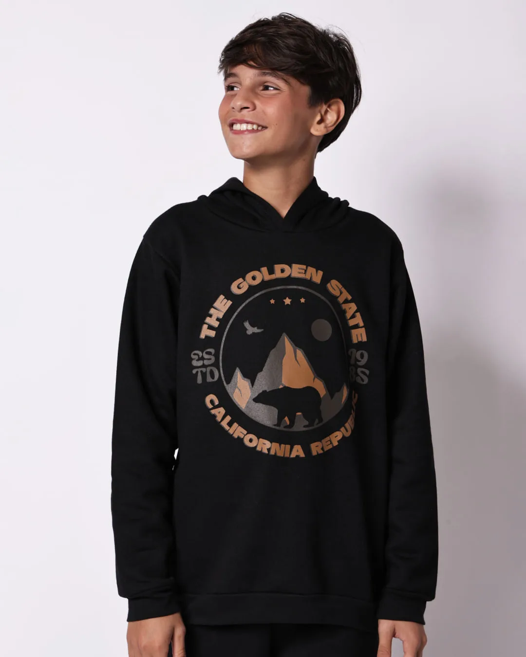 Blusão Moletom Juvenil com Capuz California Preto