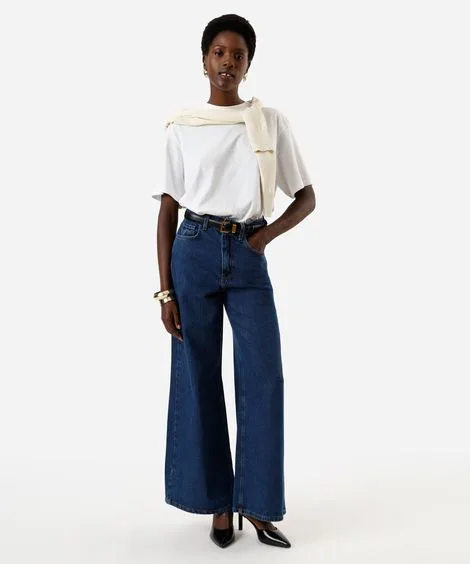 calça jeans feminina wide cintura super alta azul
