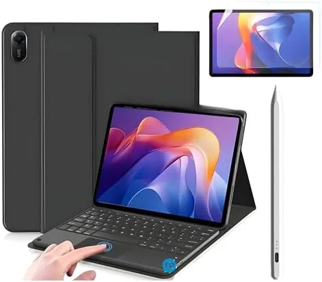 Capa com Teclado para Redmi Pad 2 com Mouse Touchpad e Compartimento para Caneta + Película Paperlike para Redmi Pad 2 + Caneta Precision - FD Acessórios. (Kit Capa + Pelicula + Caneta)