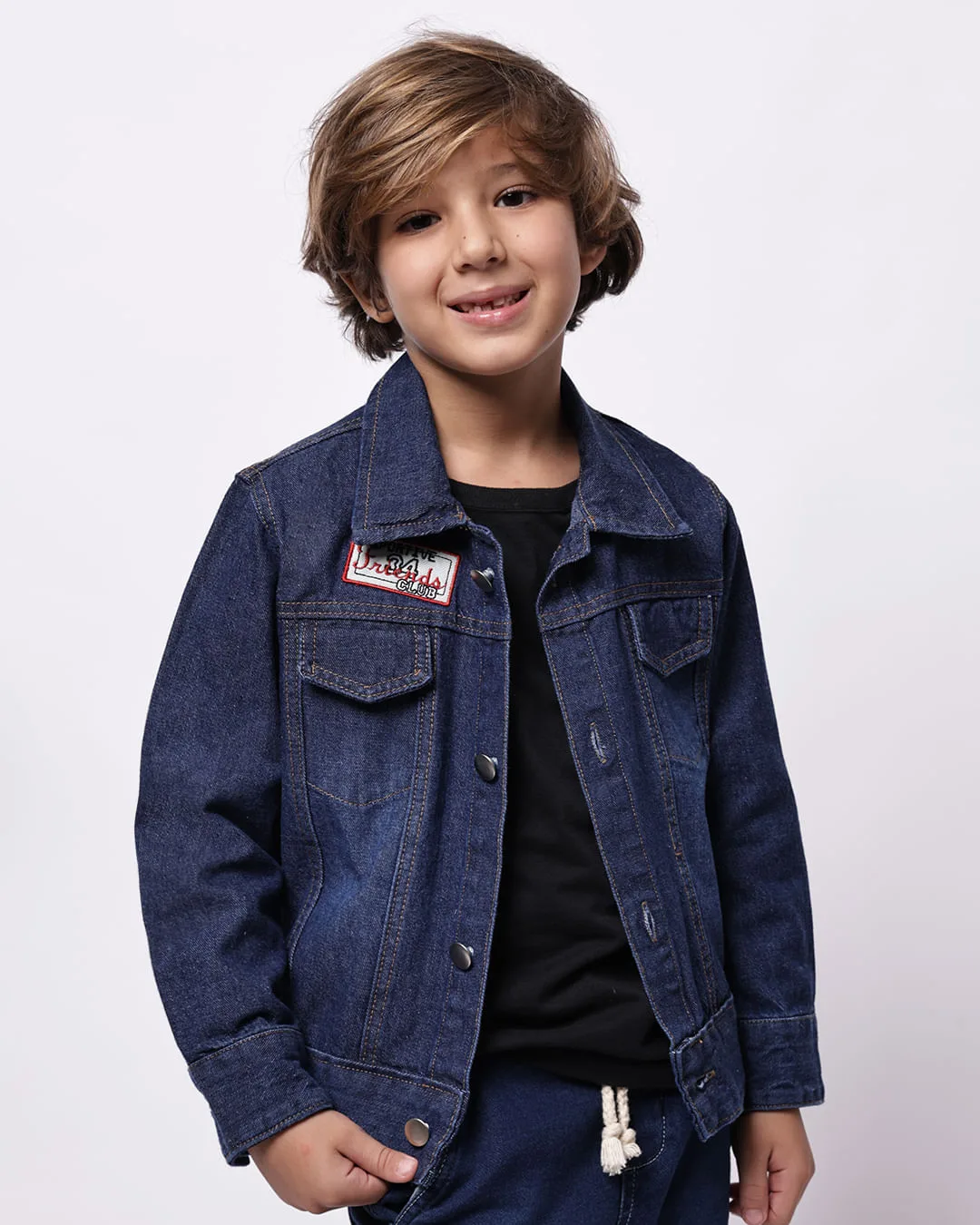 Jaqueta Jeans Infantil com Bolsos Azul Escuro
