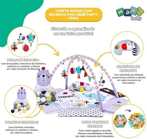 Maxi Baby Tapete Ginásio Com Bolinhas Para Bebê Movie Cinza