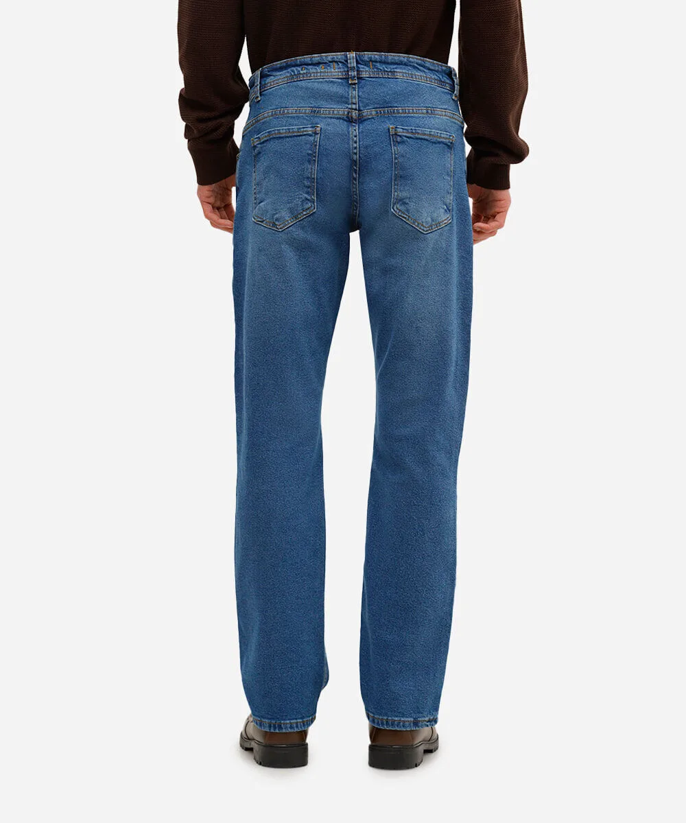calça jeans reta azul escuro