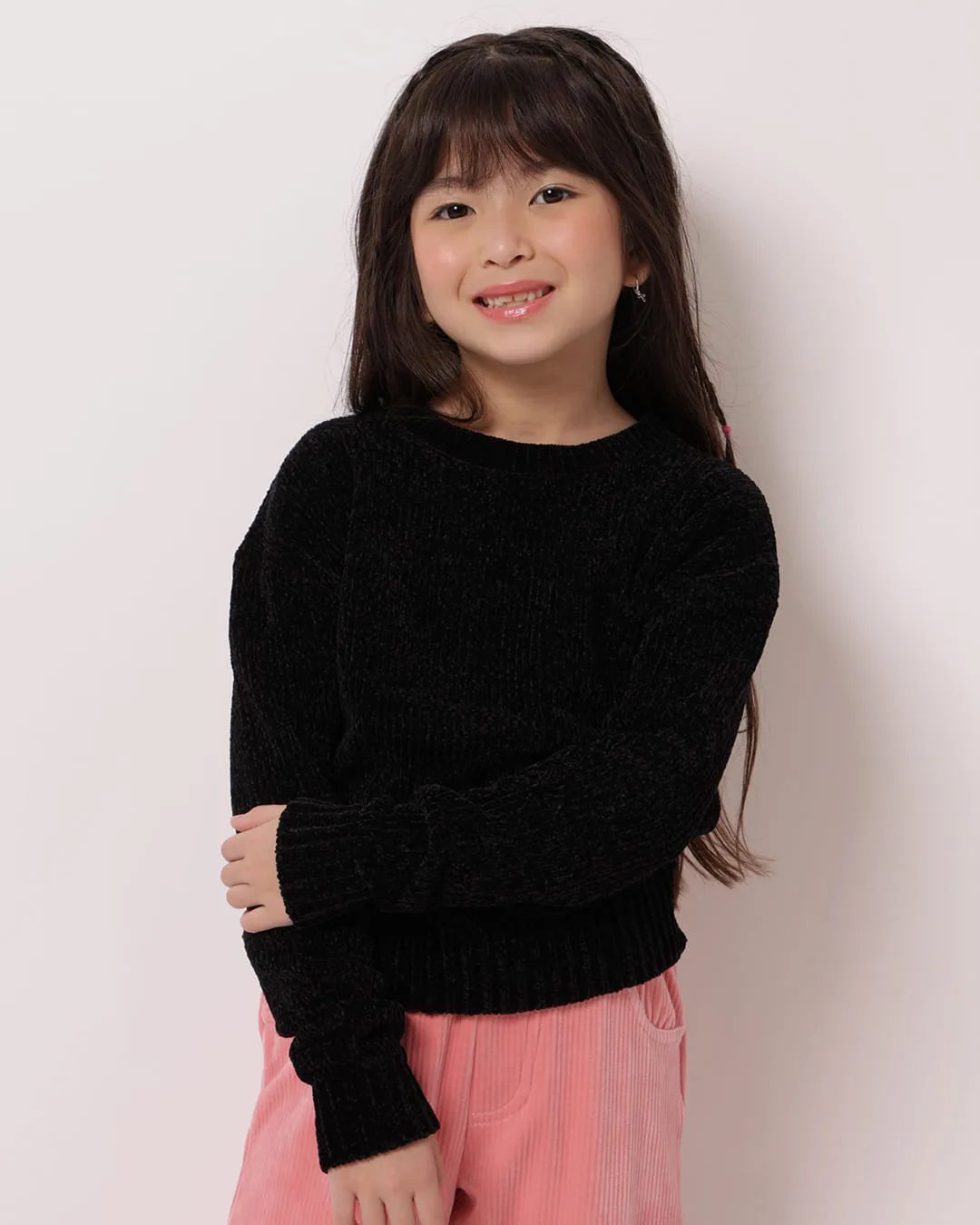 Suéter Tricô Infantil Chenille com Lurex Preto