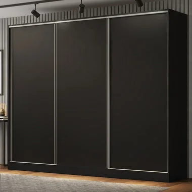 Guarda-Roupa Casal 100% MDF 3 Portas de Correr Preto Royale Madesa XP