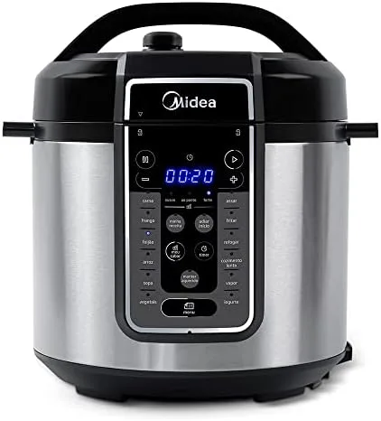Midea Panela de Pressão Elétrica 6L com 12 receitas pré-programadas, 3 níveis de pressão e display digital, silenciosa e segura com 10 recursos de segurança, 220V