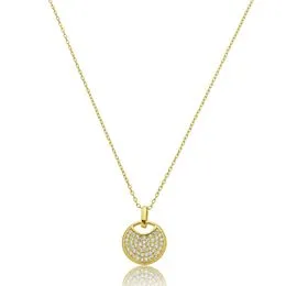 Gargantilha de Prata com Banho Malha Cadeado 45cm Placa Redonda Cravejada com Zircônia - GG25954
