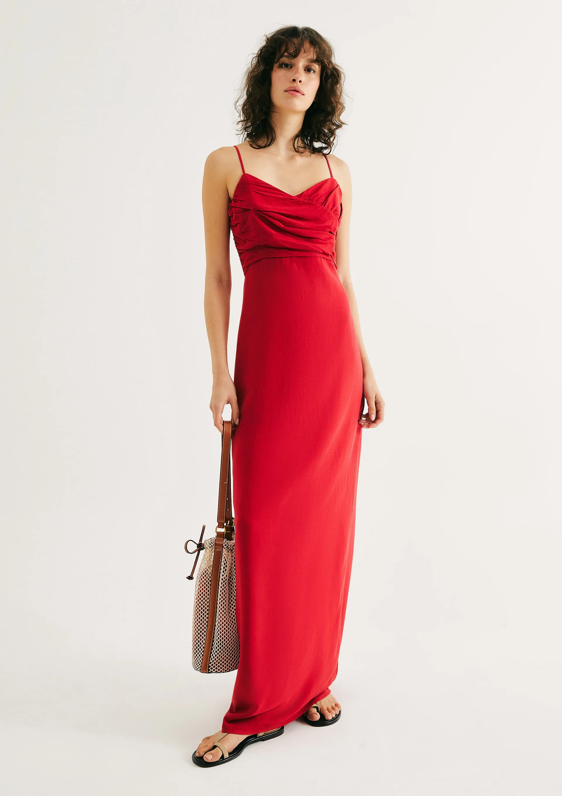 Vestido Longo Evasê Em Viscolinho - Vermelho