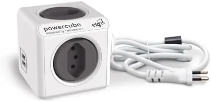 ELG, PWC-X4U/3M, PowerCube com Extensor USB, Filtro de Linha, Multiplicador 4 Tomadas Bivolt com 2 Portas USB 2.4A, Disjuntor Integrado de 10A, Cabo 3m, Cinza