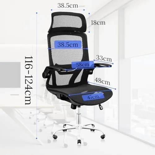 Cadeira de Escritório Ergonômica com Ajuste de Apoio de Cabeça, Braços Articuláveis e Encosto em Tela Respirável — Cadeira Giratória Executiva de Encosto Alto para Conforto Durante Todo o Dia