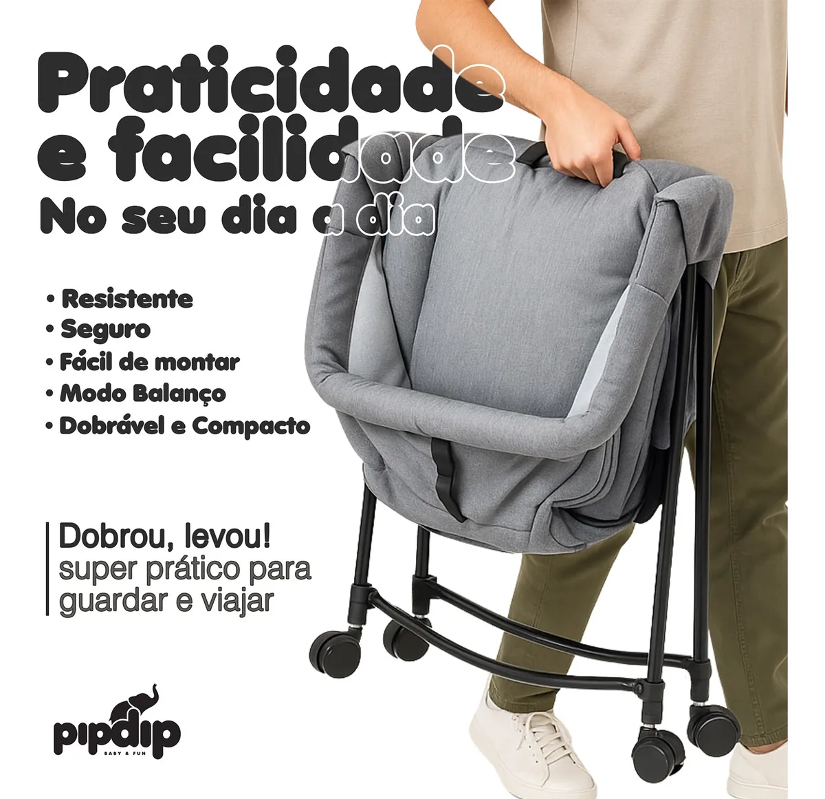 Berço Moises Balanço Mosqueteiro Portátil Até 15kgs Pipdip