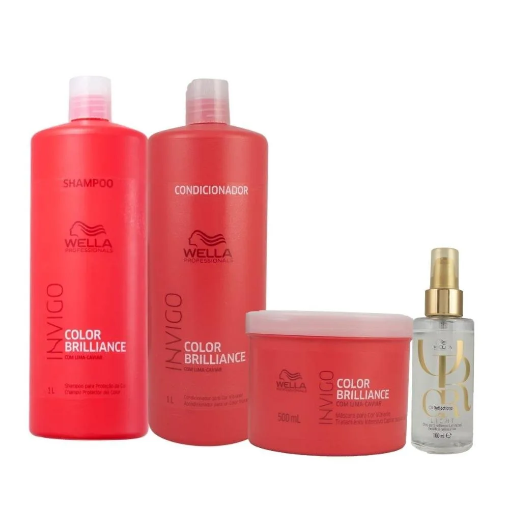 Kit Wella Invigo Color Brilliance e Oil Reflections light 100 ml Salão (4 Produtos)