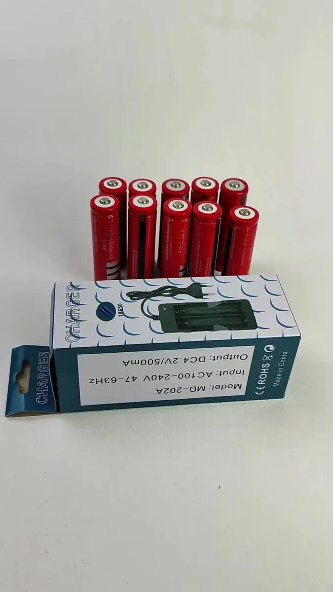 Carregador + 10 Bateria 18650 3.7v Recarregável Lanterna Led