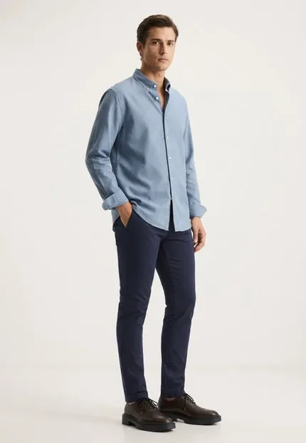 Calça Sarja Masculina Slim Fit Elastano Casual Social Azul Marinho