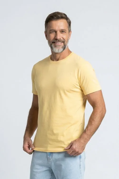Camiseta Manga Curta Masculina Amarelo Claro Lisa