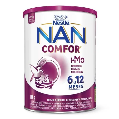 Nestle NAN Comfor 2 HMO Fórmula infantil 6-12 meses 800g prebióticos DHA/ARA sem glúten