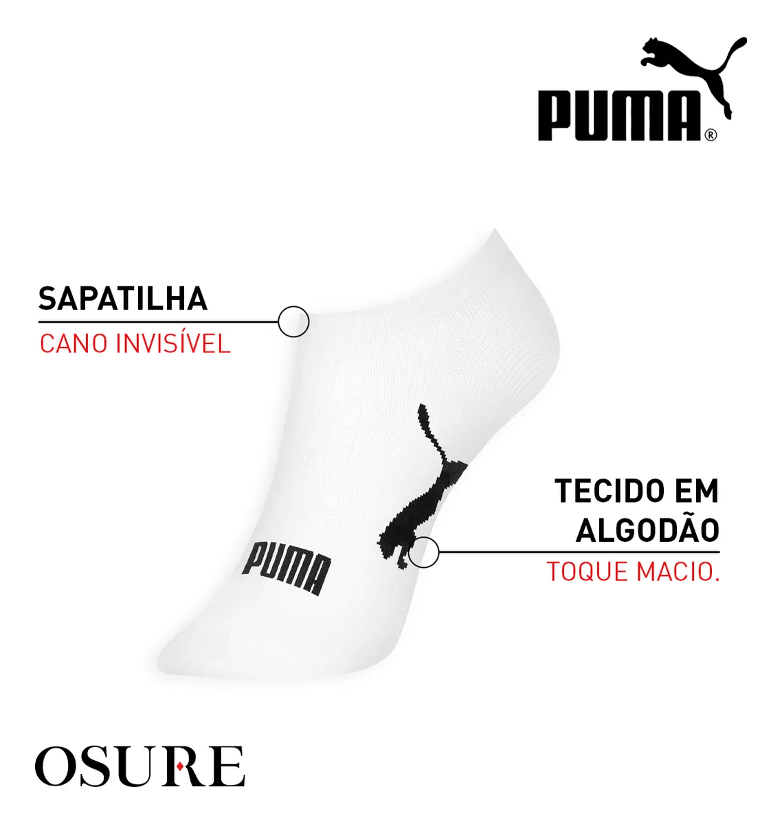 Kit 9 Pares Meias Puma Sapatilha Soquete Invisível Original