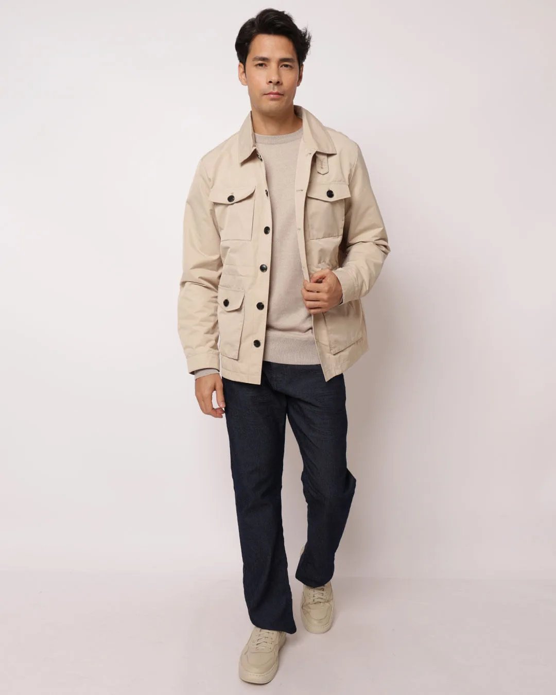 Jaqueta Masculina Parka com Bolsos Bege
