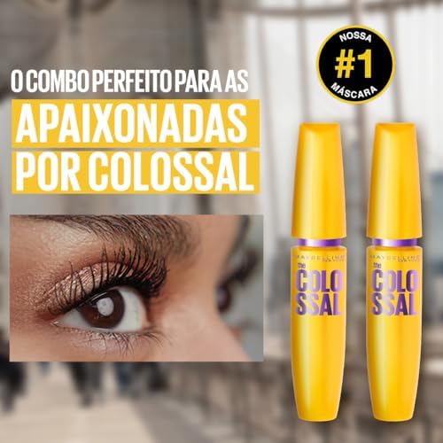 Maybelline NY The Colossal Volum' Express, Kit Máscaras de Cílios, Volume Colossal, Remoção Instantânea com Água, Fórmula com Colágeno, Cor Preto, 2 Unidades