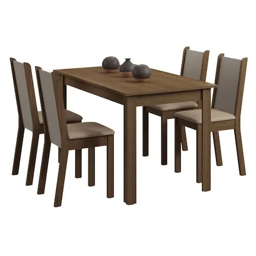 Conjunto Sala de Jantar Rosa Madesa Mesa com 4 Cadeiras
