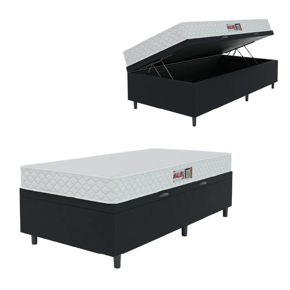 Cama Box Baú Colchão Solteiro Espuma D20 Malibu 88x188x53cm Branco Hellen